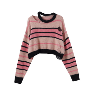 Women's Pink ripped striped sweater