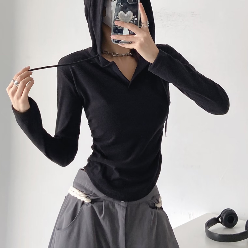 Women's Casual Solid Drawstring Long Sleeve Shirt