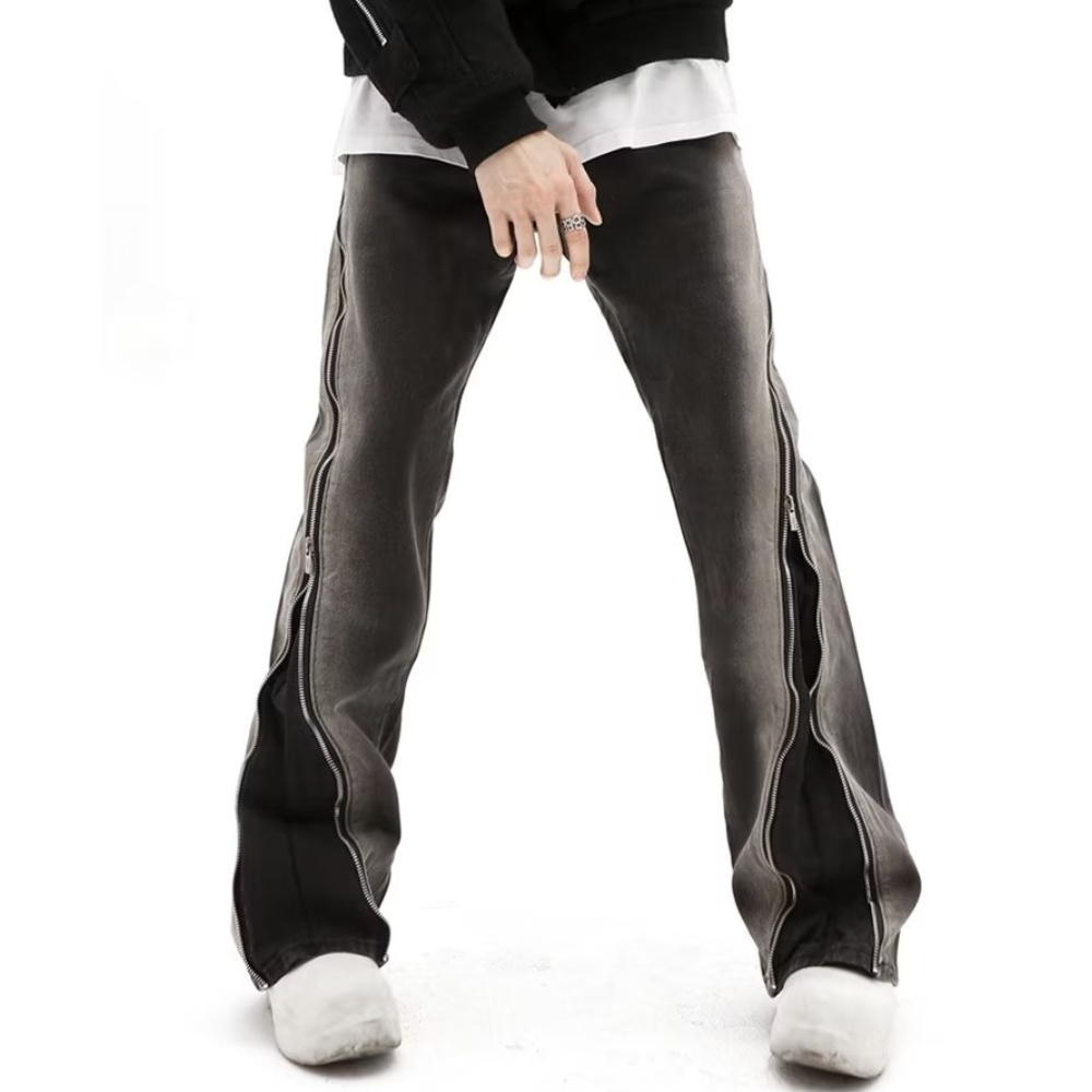 Retro High Street Gradient Zip Slit Jeans