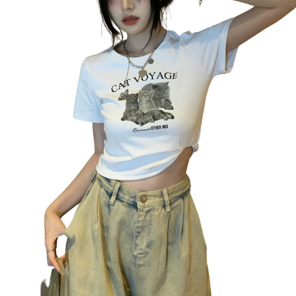 Women's Pets Print Cropped Tee