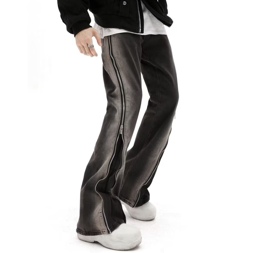 Retro High Street Gradient Zip Slit Jeans