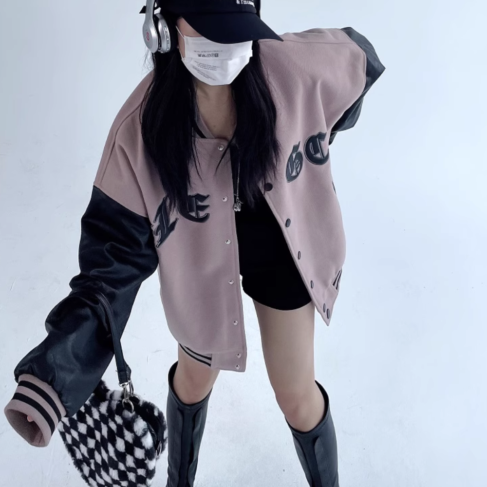 Women's Classic Gothic Lettering PU Patchwork Jacket