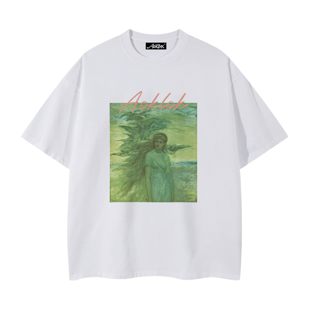 Pure Cotton 260G Oil Painting Girl Print T-Shirt