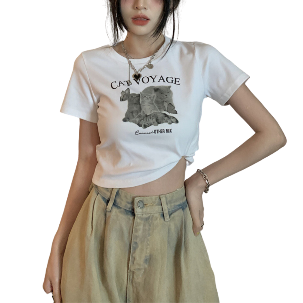 Women's Pets Print Cropped Tee