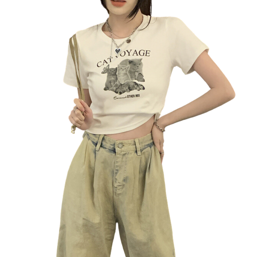 Women's Pets Print Cropped Tee