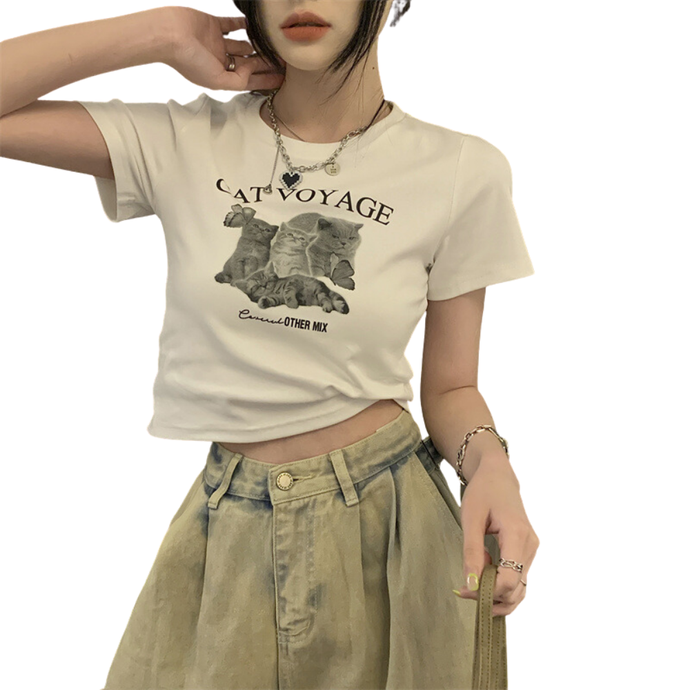 Women's Pets Print Cropped Tee