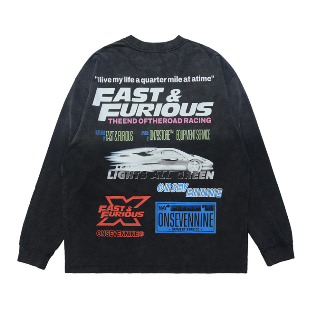 Racing Print Washed Sweatshirt