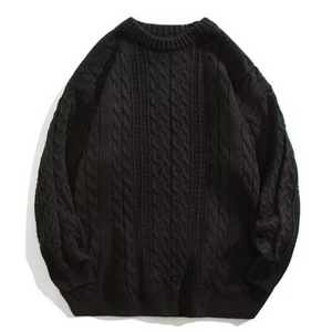 Solid Color Woven Pattern Knit Sweater