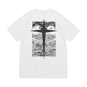 Past Future | Casual Black & White Greece Map T-shirt