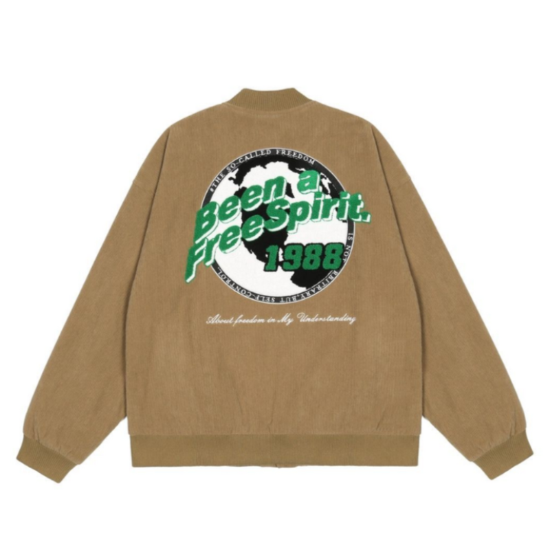 Hip Hop Corduroy Letter Embroidered Jacket