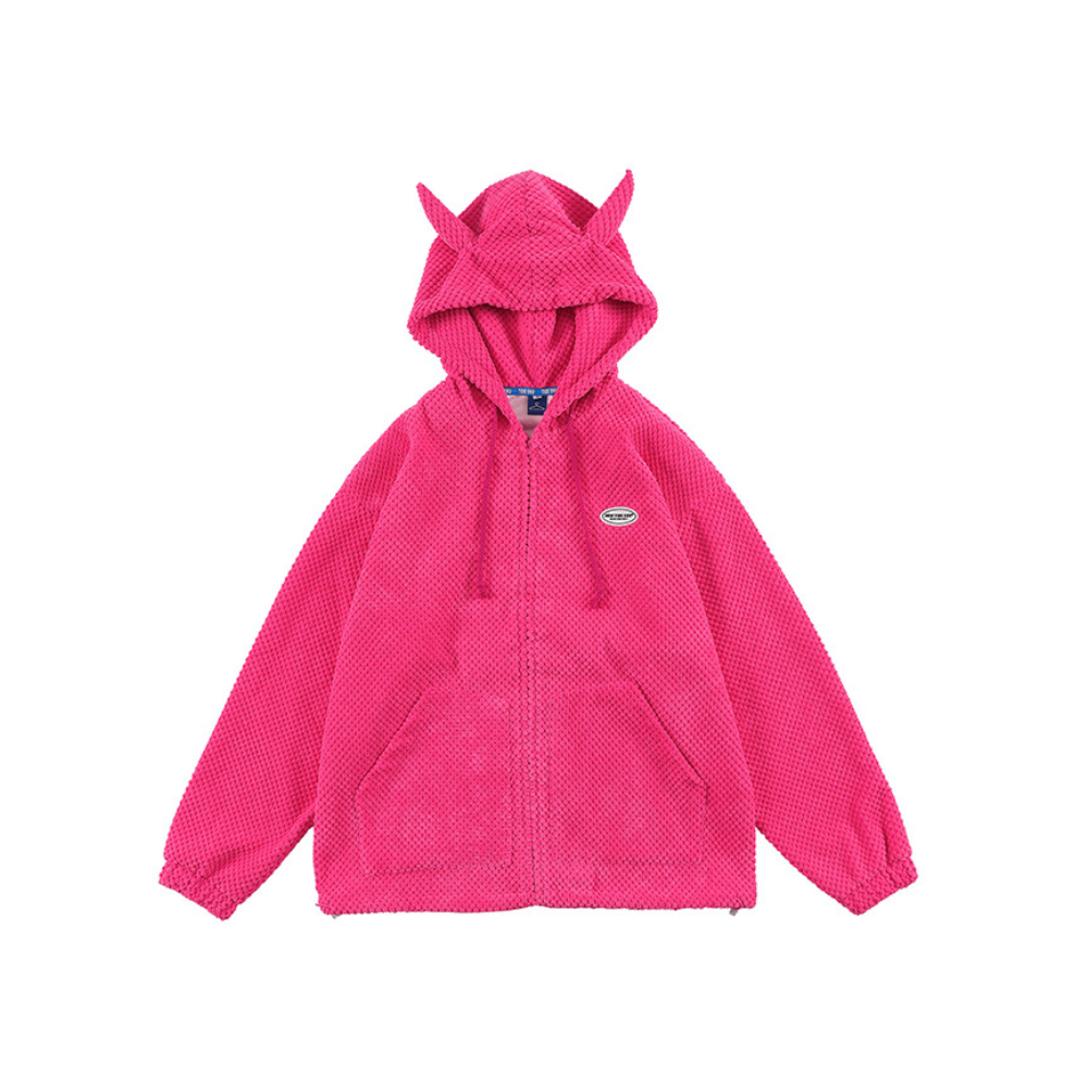 Street Little Devil Horn Solid Color Hoodie