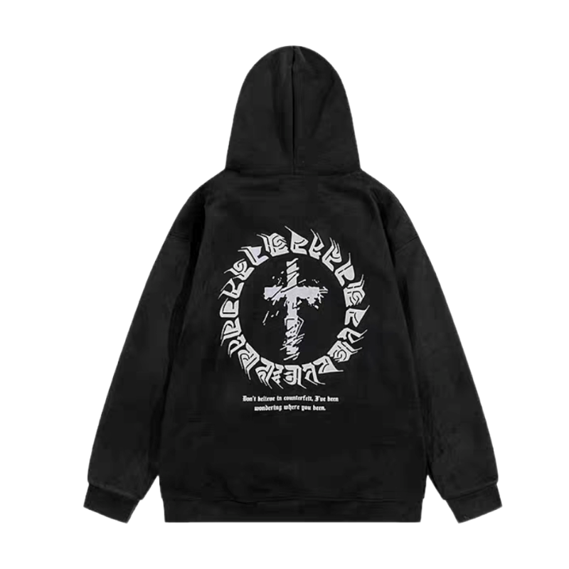 Vintage Cross Letter Print Hoodie