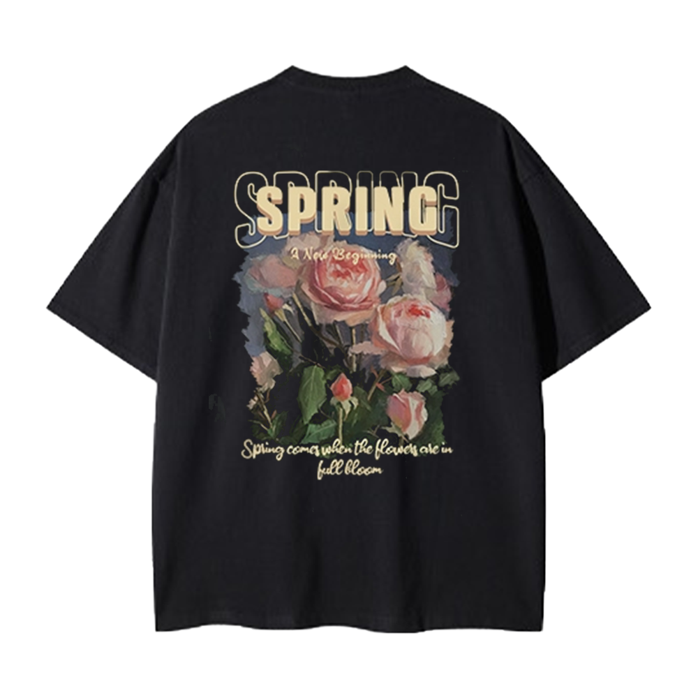 Pure Cotton 260G Spring Rose Print T-Shirt
