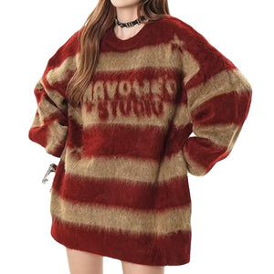 Women's Vintage Striped Mink Sweater