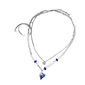 Hip Hop Klein Blue Love Double-layered Necklace