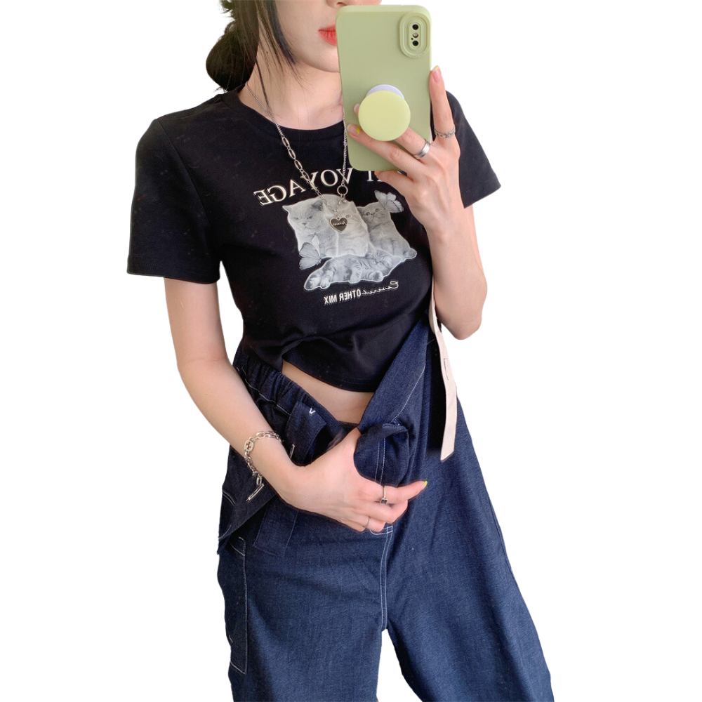 Women's Pets Print Cropped Tee