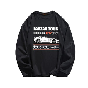 Letter Japanese Car Print Long Sleeve Shirt