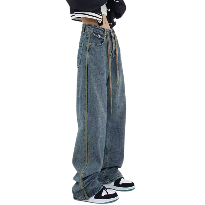 Street Drawstring Wide-Leg Jeans