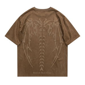 6Kull Vintage Skull Wings Suede T-Shirt