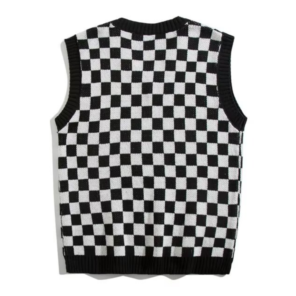 Artistic Checkerboard Knit Vest