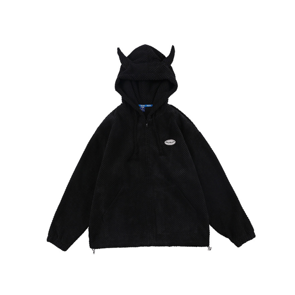 Street Little Devil Horn Solid Color Hoodie