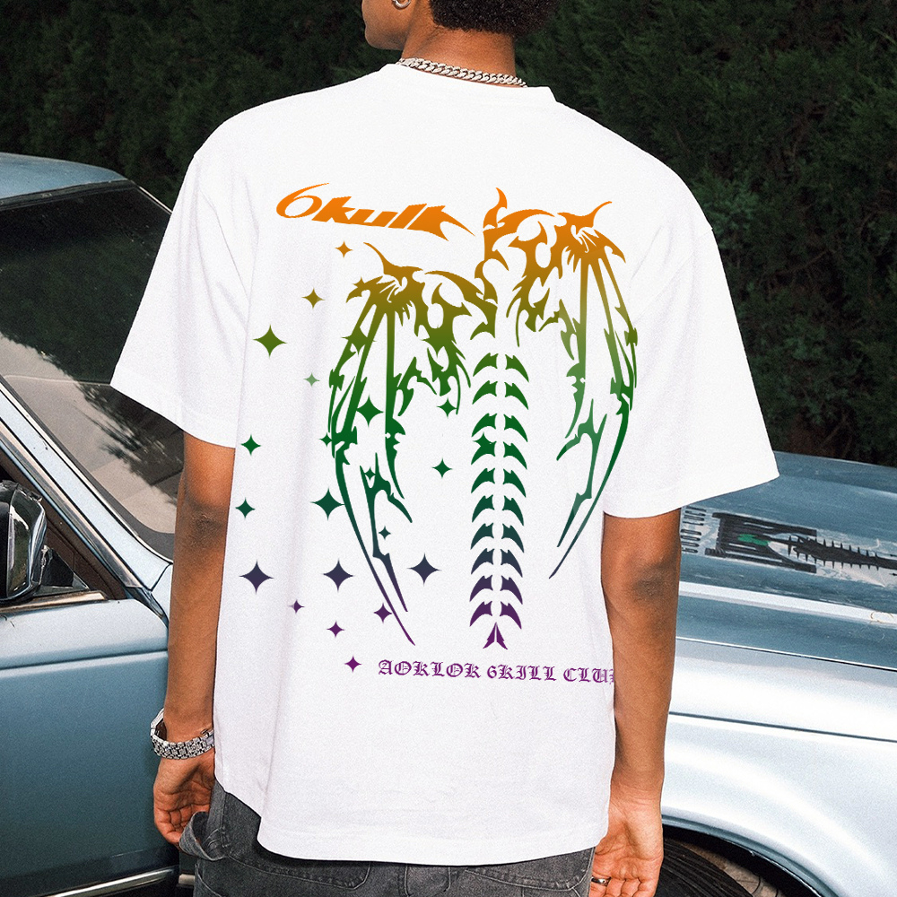 6Kull Hip Hop Color Contrast Wings T-shirt