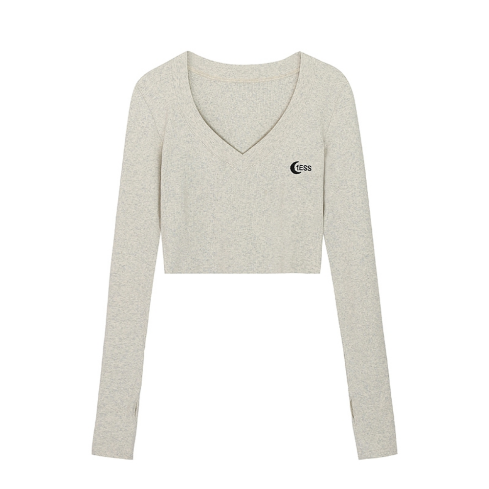 Women's Solid Color Embroidered Cropped Long Sleeve