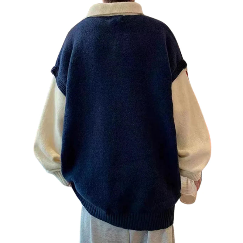 Literary Fake Two-piece Polo Collar Sweater