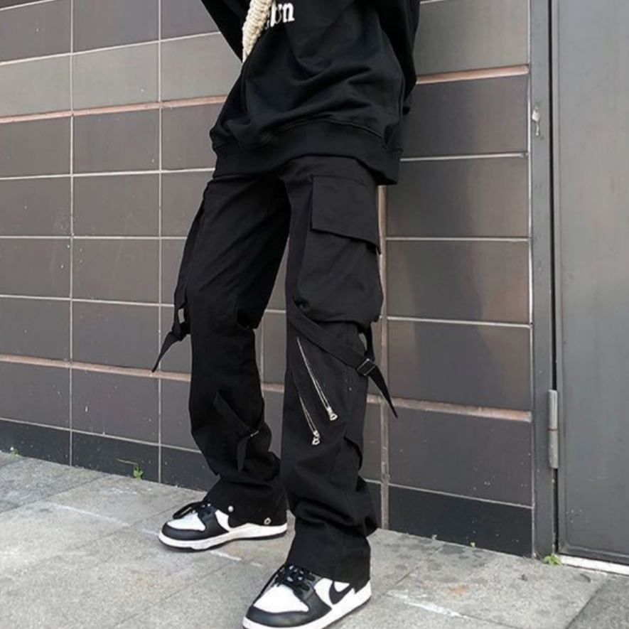 Hip Hop Solid Zip Jeans
