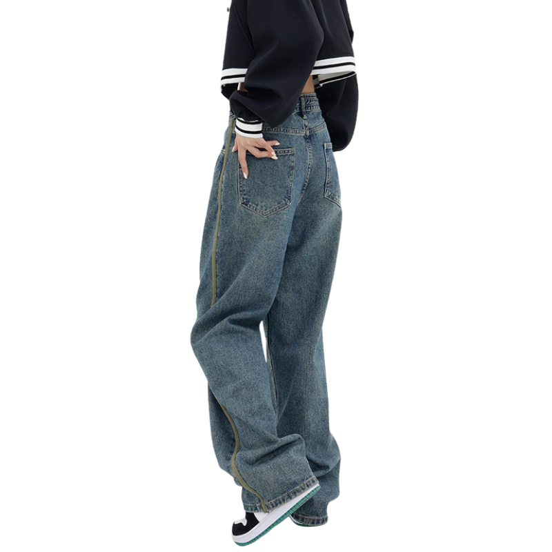 Street Drawstring Wide-Leg Jeans