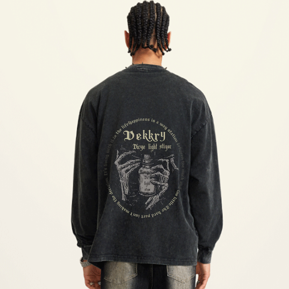 Letter Skull Hand Graphic Washed Sweatshirt