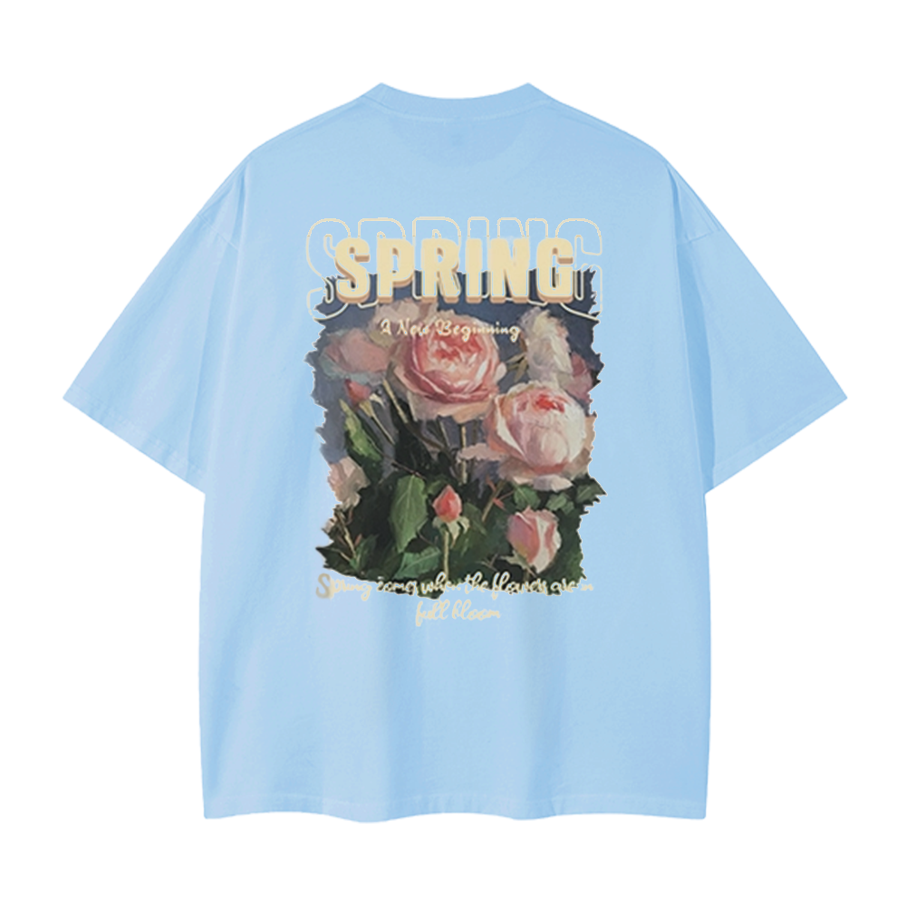 Pure Cotton 260G Spring Rose Print T-Shirt