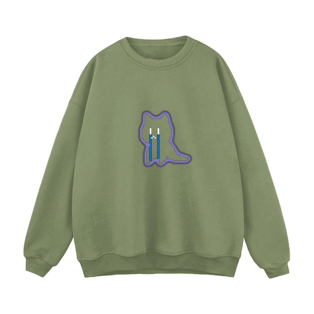 Japanese Sad Cat Print Sweatshirt