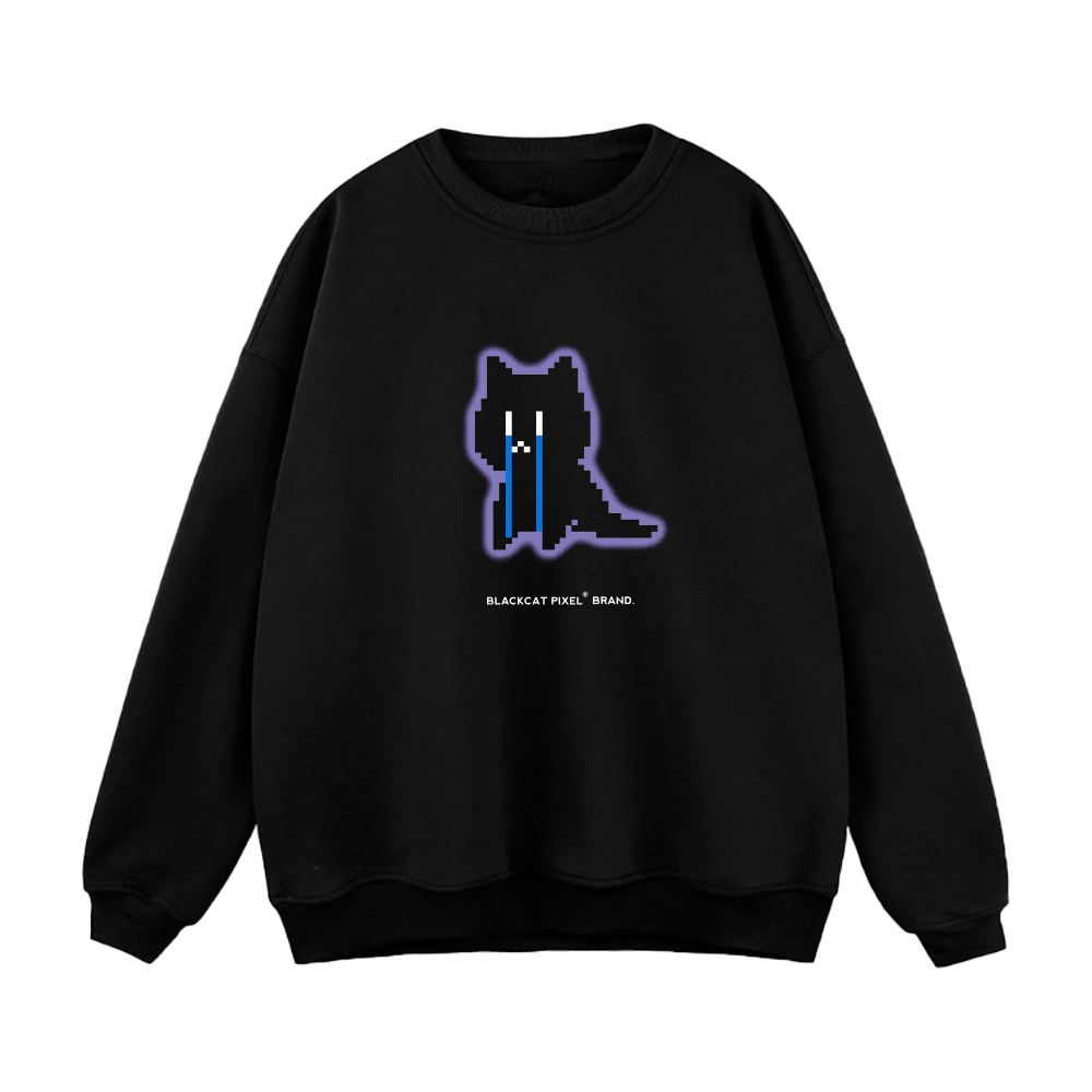 Japanese Sad Cat Print Sweatshirt