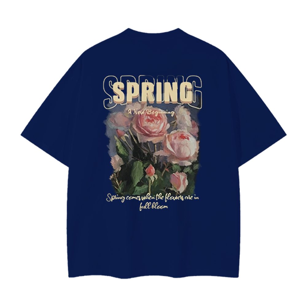 Pure Cotton 260G Spring Rose Print T-Shirt