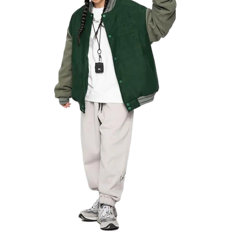 Simple Patchwork Suede Baseball Jacket