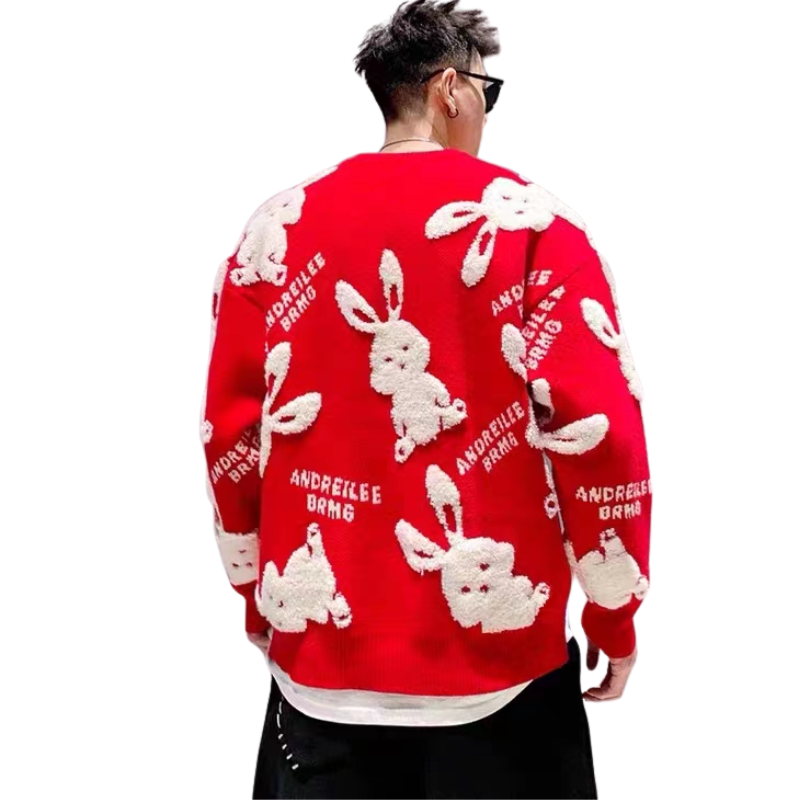 Cute Flocked Rabbit Sweater