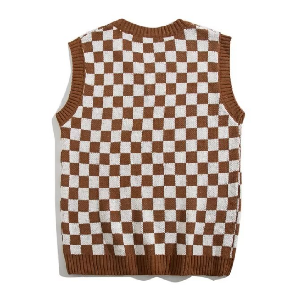 Artistic Checkerboard Knit Vest