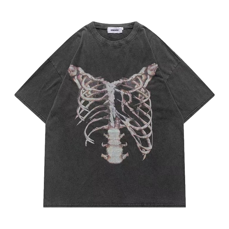 Washed Skeleton Print T-shirt