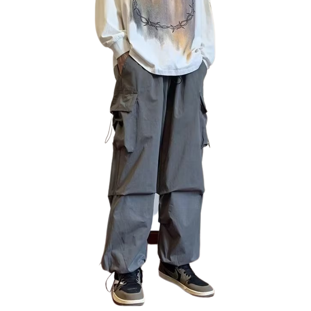 Hip Hop Solid Pleated Cargo Pants