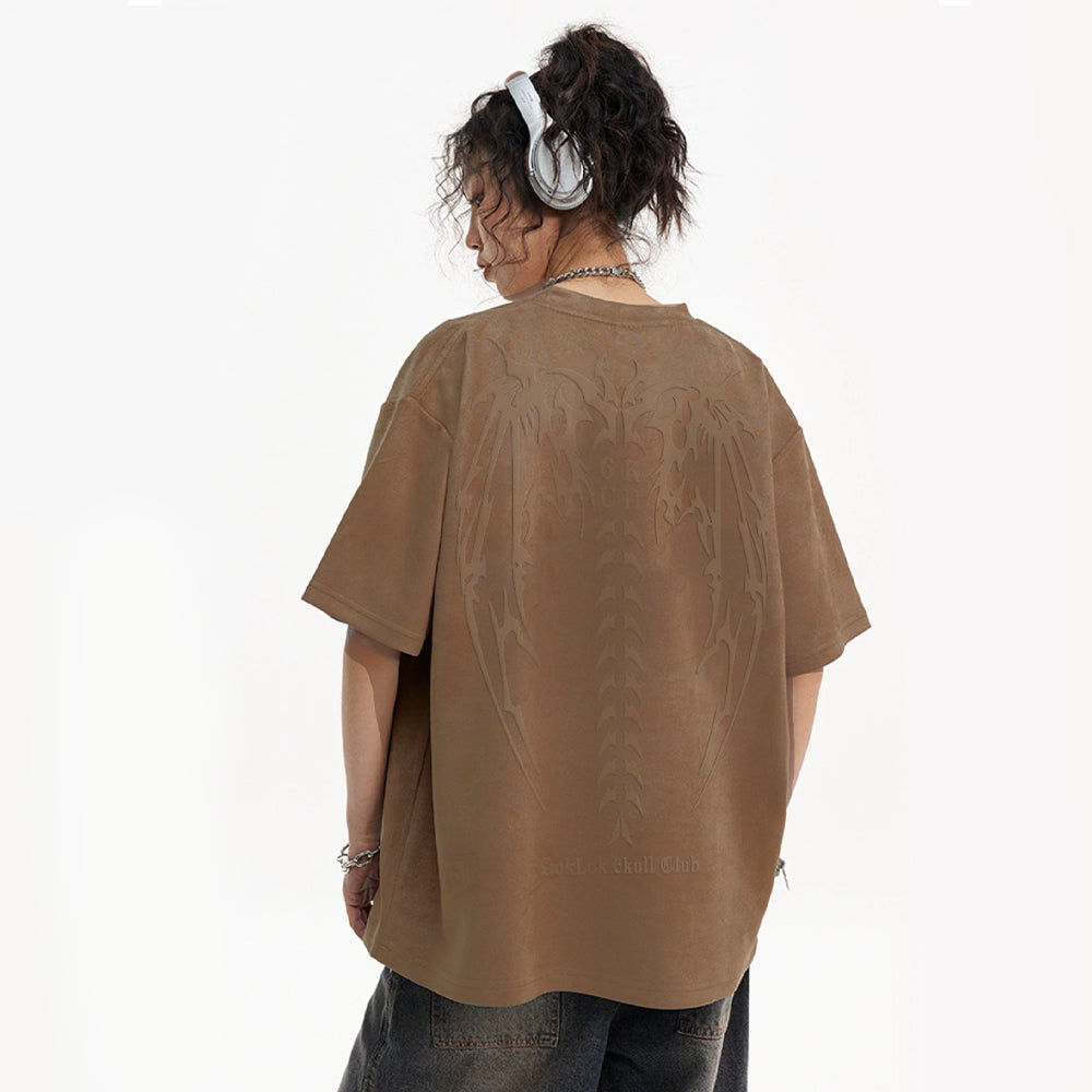 6Kull Vintage Skull Wings Suede T-Shirt