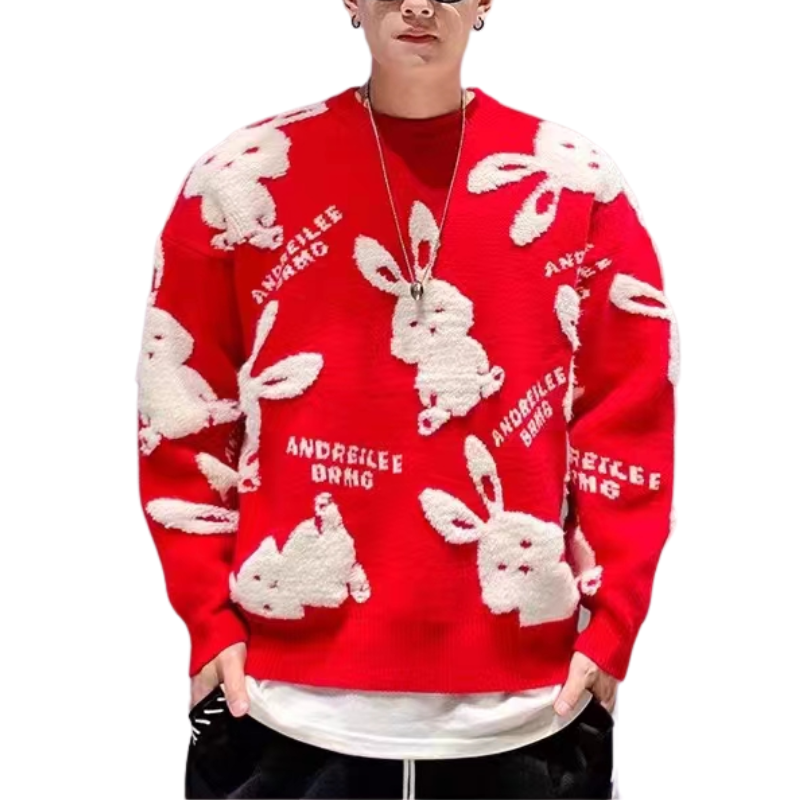 Cute Flocked Rabbit Sweater