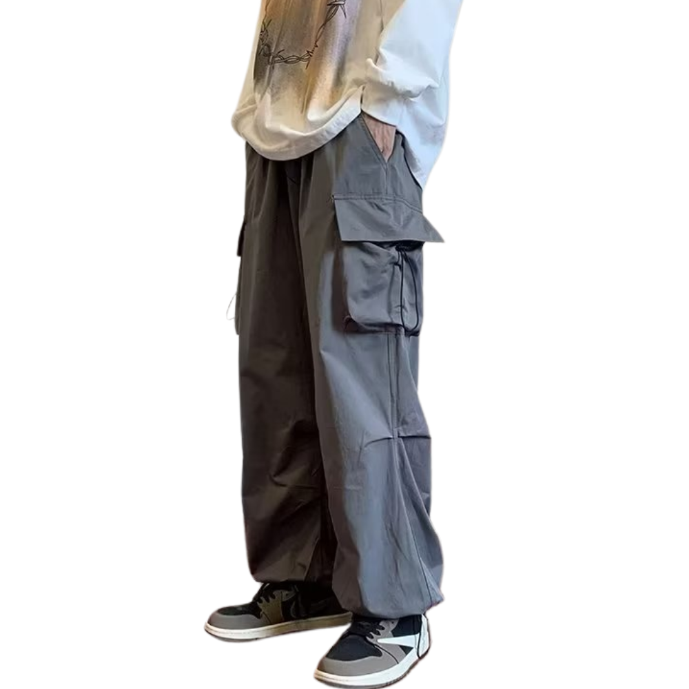 Hip Hop Solid Pleated Cargo Pants