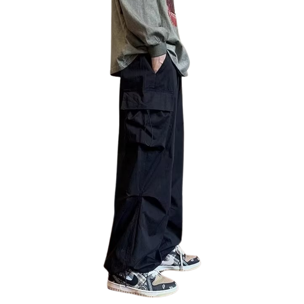 Hip Hop Solid Pleated Cargo Pants