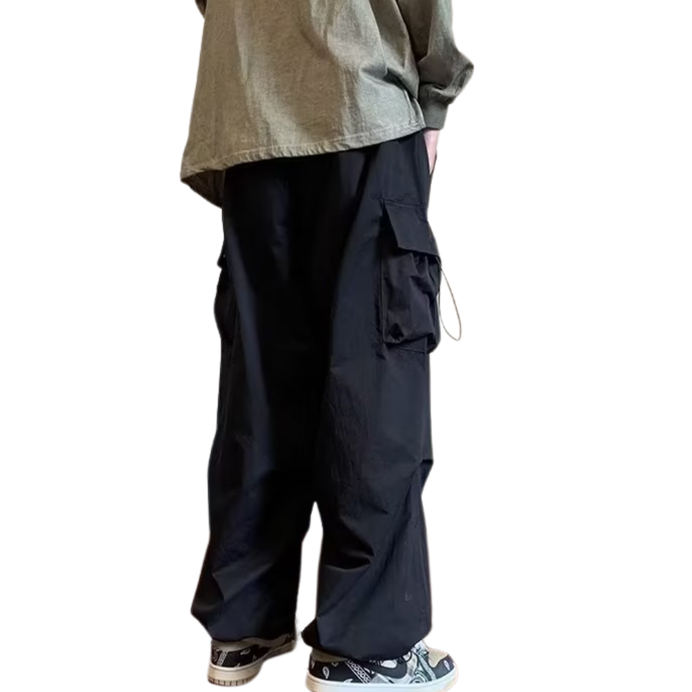 Hip Hop Solid Pleated Cargo Pants