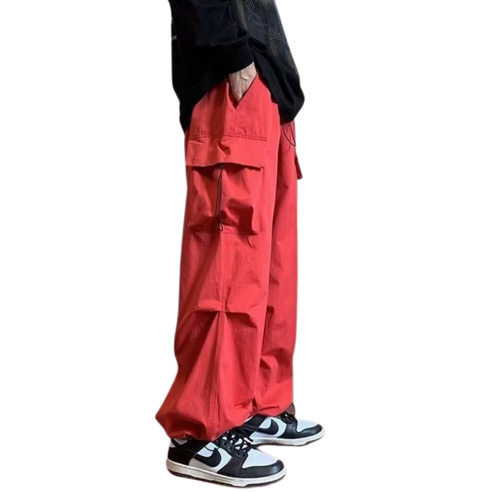 Hip Hop Solid Pleated Cargo Pants