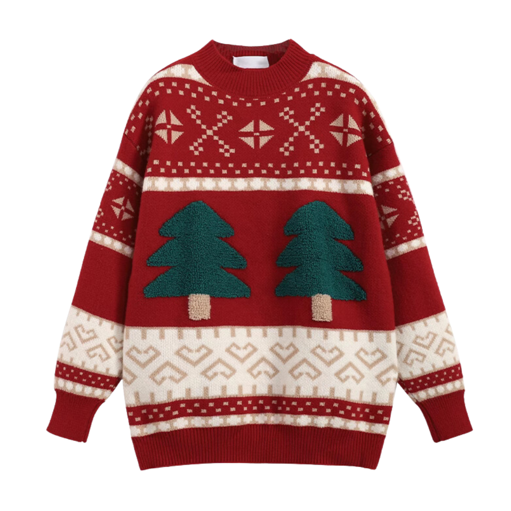 Women's Classic Flocked Christmas Tree Sweater