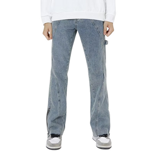 Casual Solid Color Panel Jeans