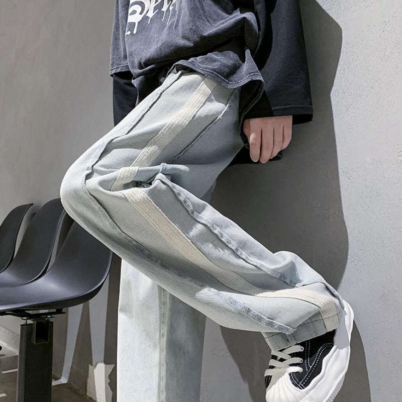 Casual Side Striped Webbing Jeans