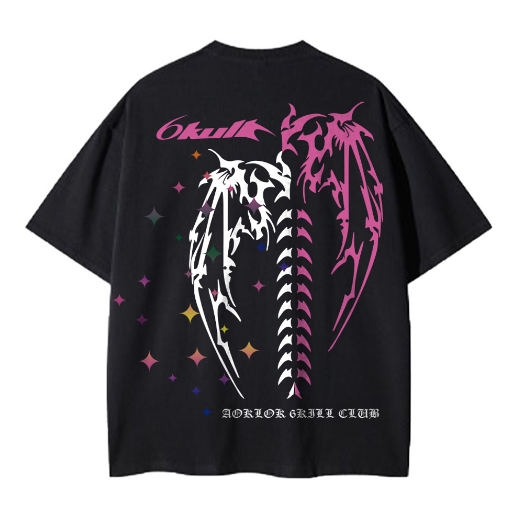 6Kull Hip Hop Color Contrast Wings T-shirt